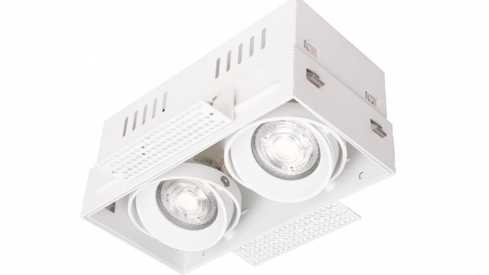 LUMENTION Inbouw Trimless Fitting 2xGU10, 185x95xH85mm, Zaagmaat Ø 187x96mm, Wit