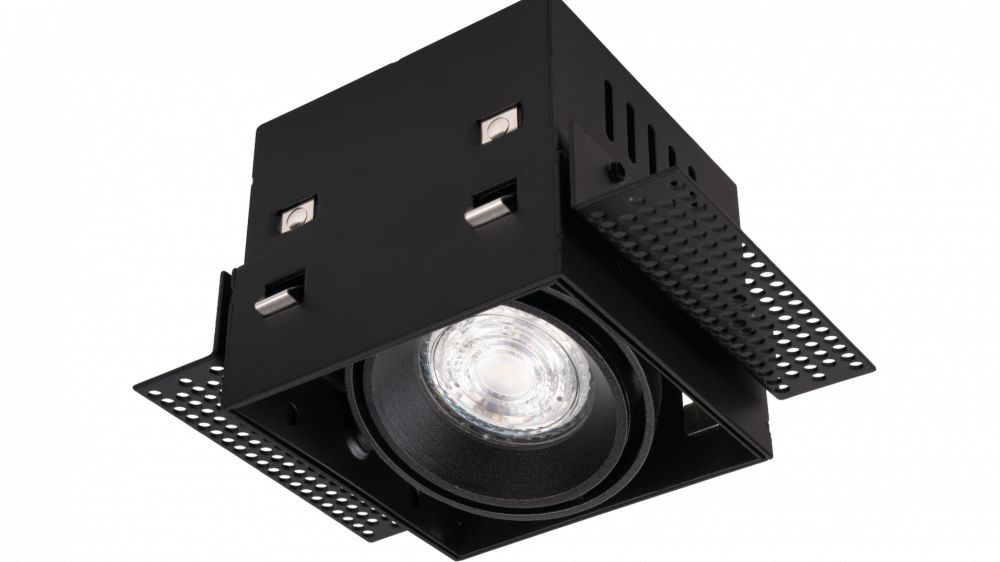 LUMENTION Inbouw Trimless Fitting 1xGU10, 95x95xH85mm, Zaagmaat Ø 96x96mm, Zwart