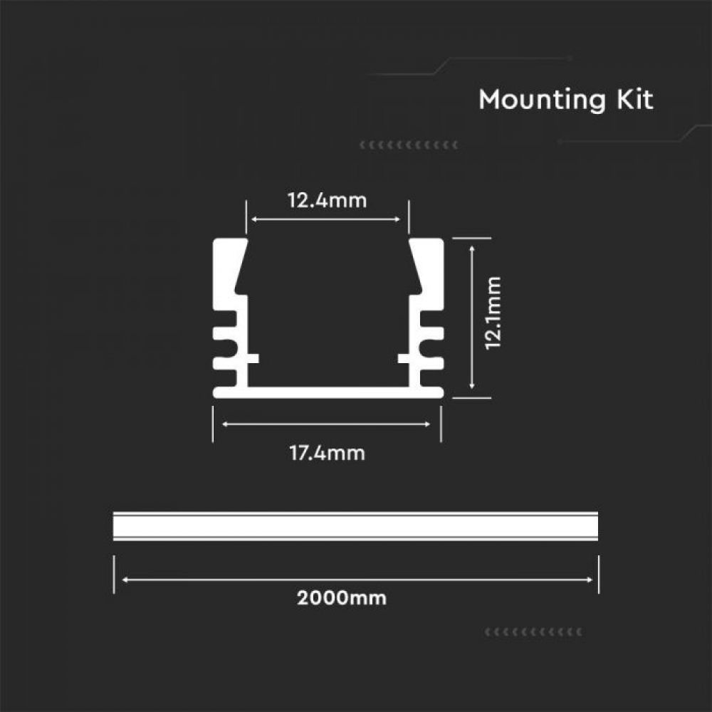 V-TAC Montagekit met Diffuser voor LED-Strip Oppervlak – 2000x17,4x12,1 mm | Zilver