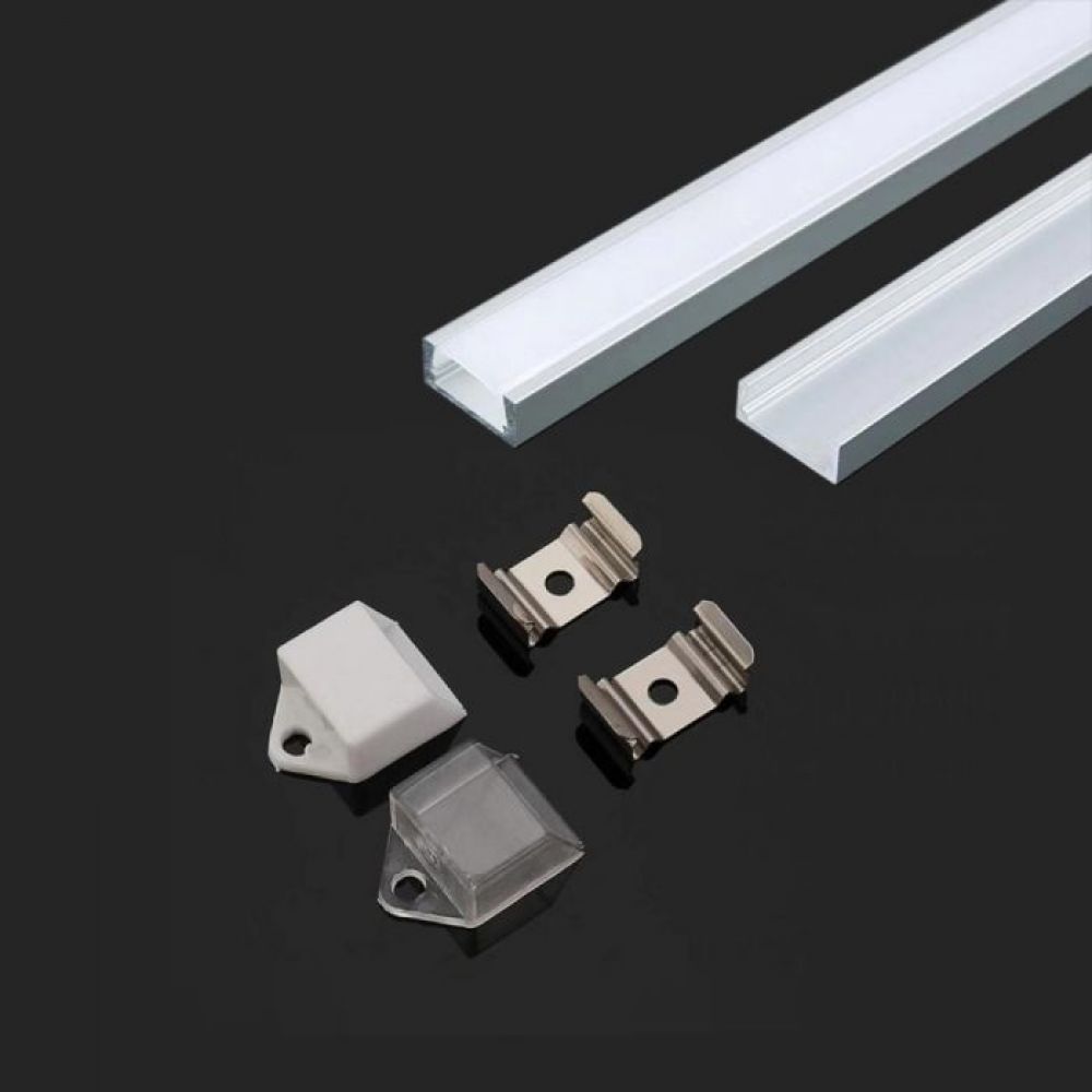 LED-strip montagekit met diffuser aluminium 2000 x 16 x 7mm melkachtig