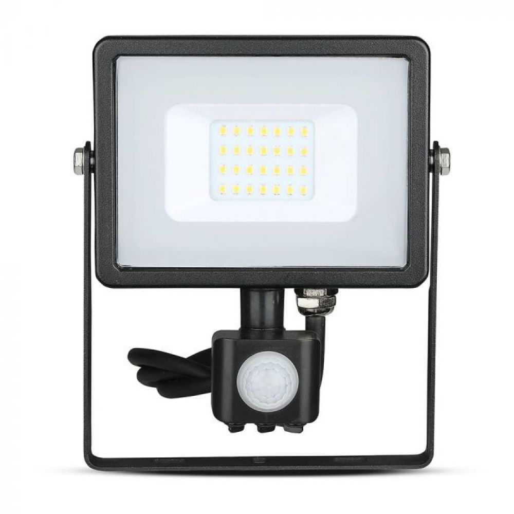 LED Breedstraler 20W met Bewegingssensor – Warm Wit 3000K, 1600lm, IP65, Zwart