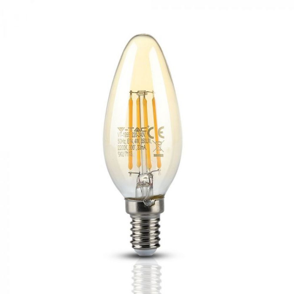 LED Kaars Filamentlamp Amberglas – 4W | 2200K Extra Warm Licht | E14 Fitting | 350 lumen
