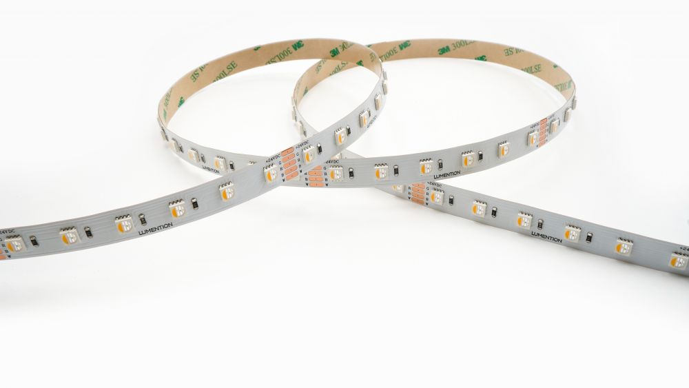4 in 1 LED Strip 14,4W/M 0,624V RGB-3000K CRI≥90+ 750 Lumen/M 60 LED/pm 5000x12x3mm Kniplengte 100mm IP20