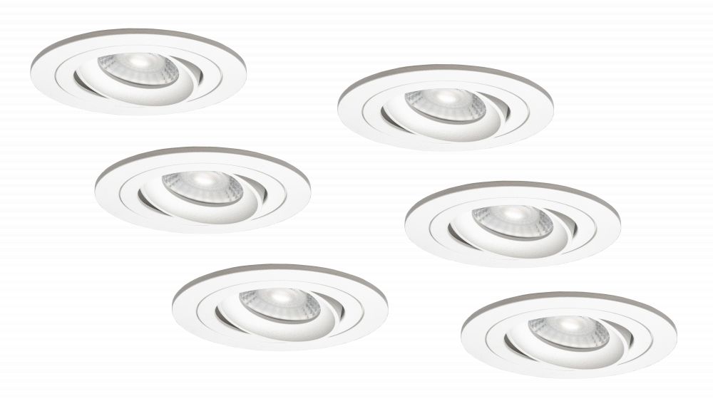 Set van 6 Led inbouwspot GU10 Armatuur Ø92xH23mm, Kantelbaar, Wit