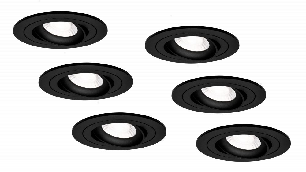 Set van 6 Led inbouwspot GU10 Armatuur Ø92xH23mm, Kantelbaar, Mat Zwart
